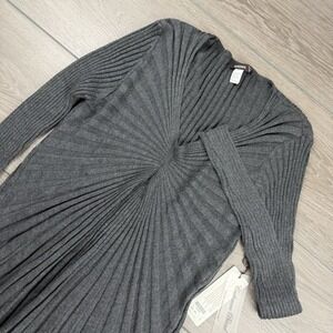 Kerisma Women's Ribbed Ruched V Neck Pleated Sweater Grey Size Large New